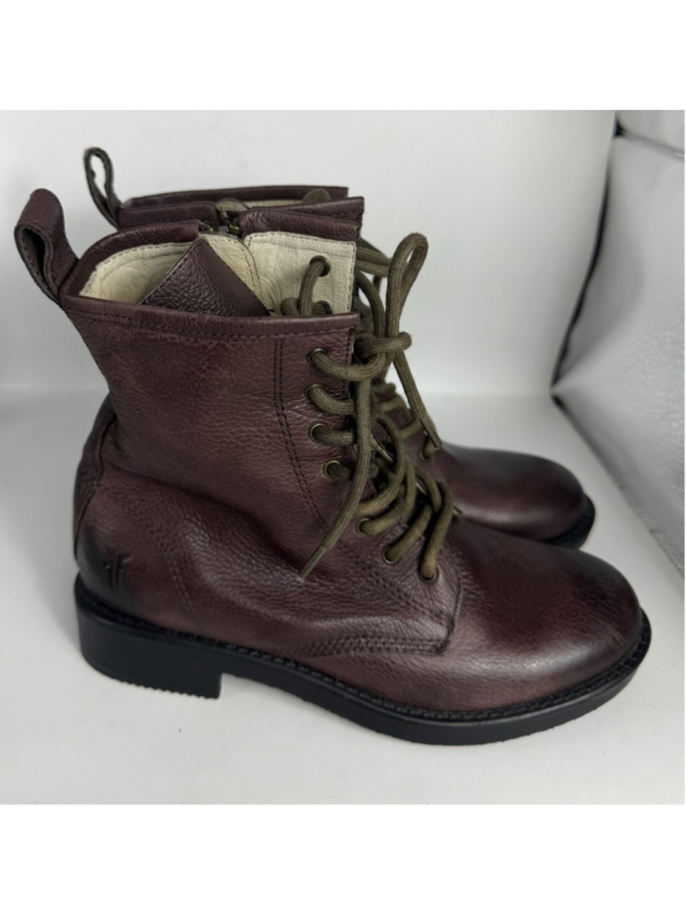 Frye Small Frye Youth Size 2 Brown Leather Lace Up Boots Side Zip NWT 3497610